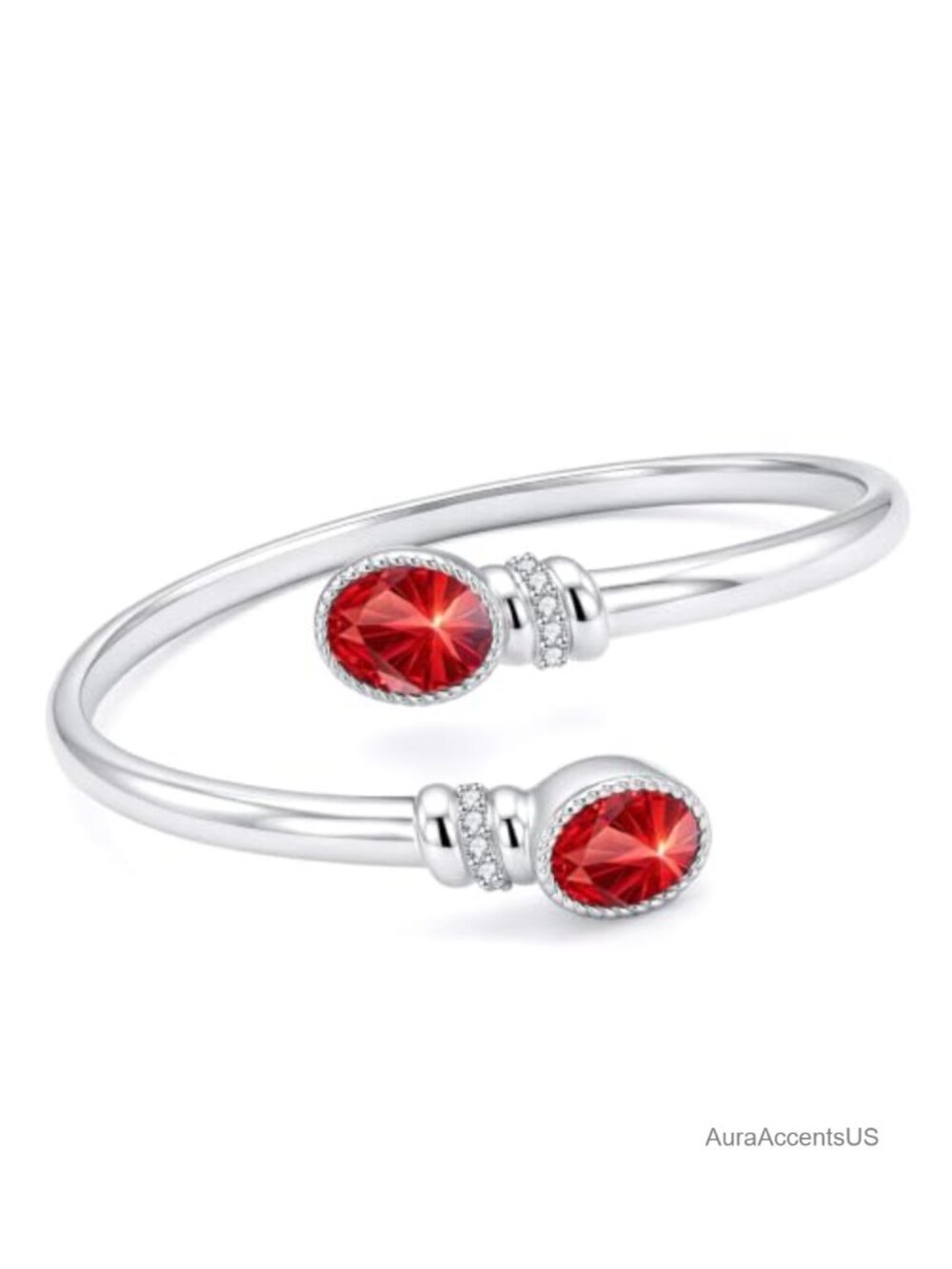 14K White Gold Plated Birthstone Bangle Bracelet Cuff for Women